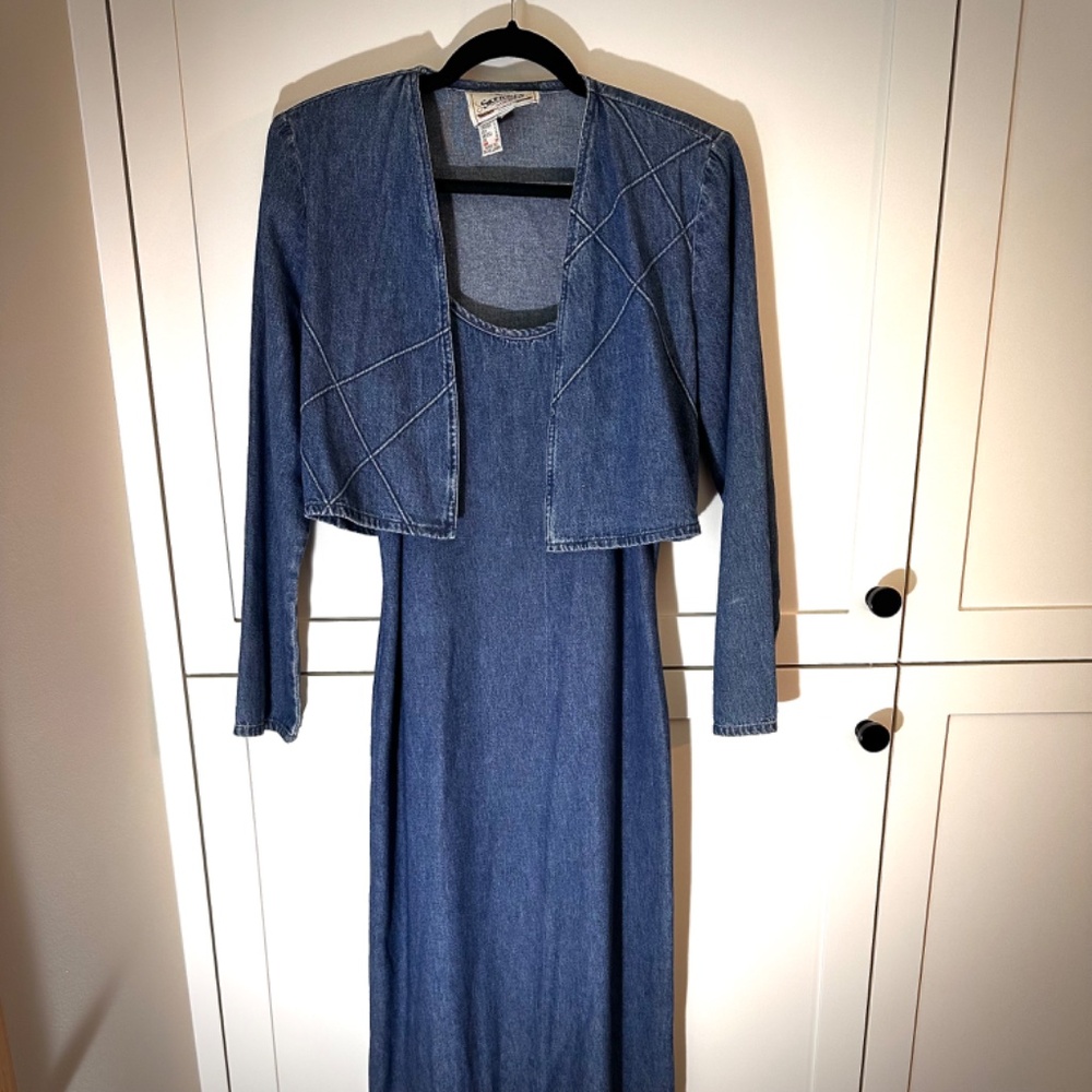 Sketches Denim Maxi Dress & Bolero Jean Jacket; Women's size US 4 (fits 4-6)